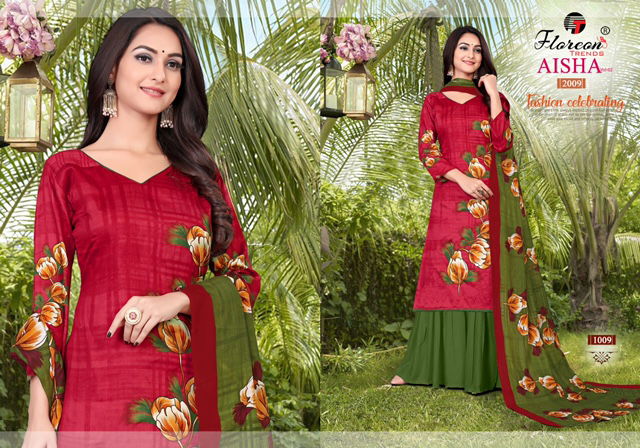 Floreon Aisha Vol-2 Designer Fancy Casual Wear Cotton Satin Printed Dress Material collection