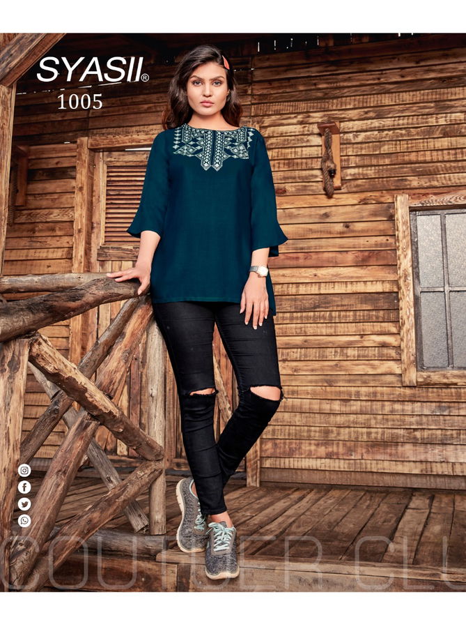 Syasii Clestia Stylish Western Regular Wear Heavy slub rayon crepe Ladies Top Collection