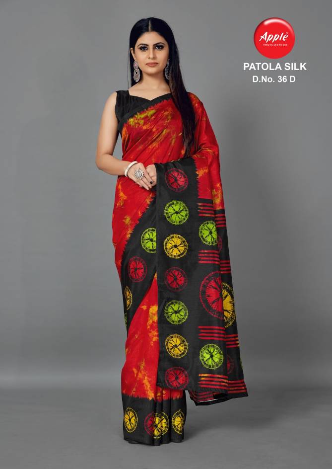 Apple Patola Silk 36 Latest Designer Fancy Casual Wear Art Silk Saree Collection
