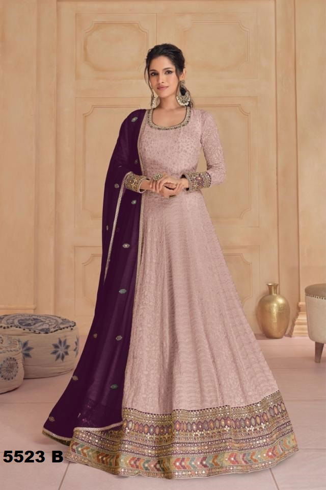 Hit Designer 5523 A to D Georgette Designer Gown With Dupatta Wholesale In India