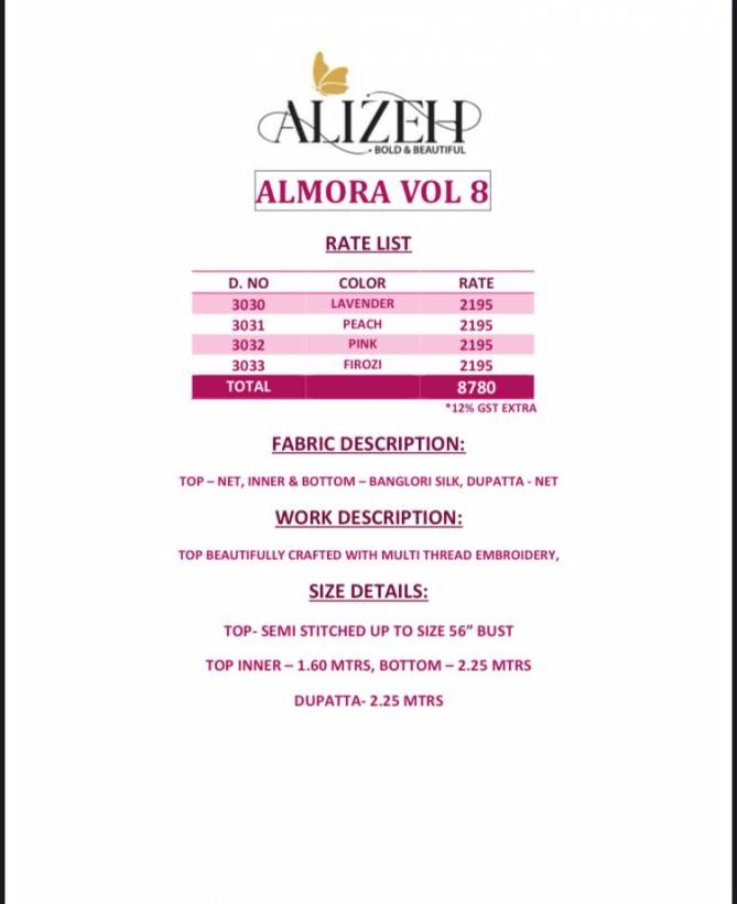 Almora Vol 8 By Alizeh Stylish Kurti Bottom With Dupatta Catalog