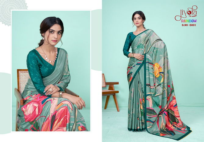 Ranibow By Jivora Crepe Digital Printed Daily Wear Saree Exporters In India