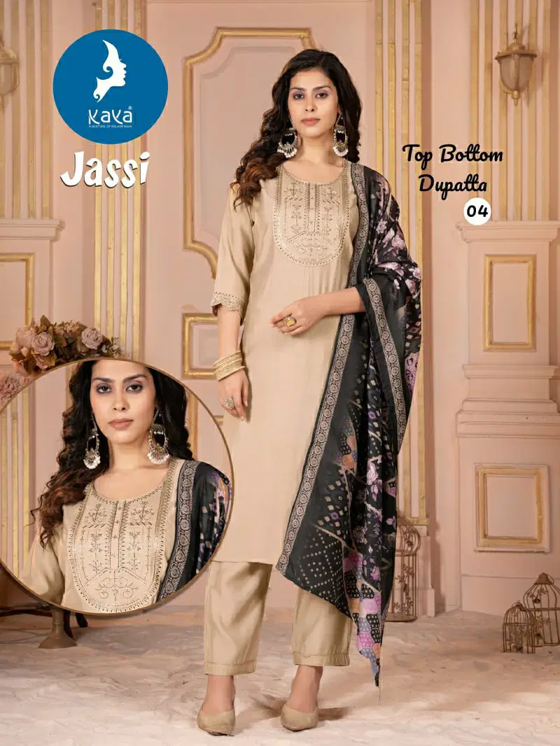 Jassi By Kaya Roman Silk Kurti With Bottom Dupatta Wholesale Shop In Surat