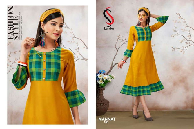 Ss Mannat Latest Beautiful Hand And Neck Designer Daily Wear Anarkali Style Kurti Collection 