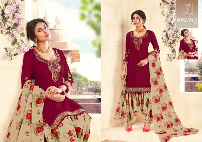 Bela Sona Pari 11 Latest Designer Festive Wear Cotton With Embroidery Work Top With Bottom And fancy Print Dupatta Dress Material Collection
