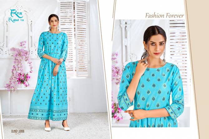 Rnx Gown Minakari 2 Heavy Party Wear Rayon Printed Latest Long Kurti Collection