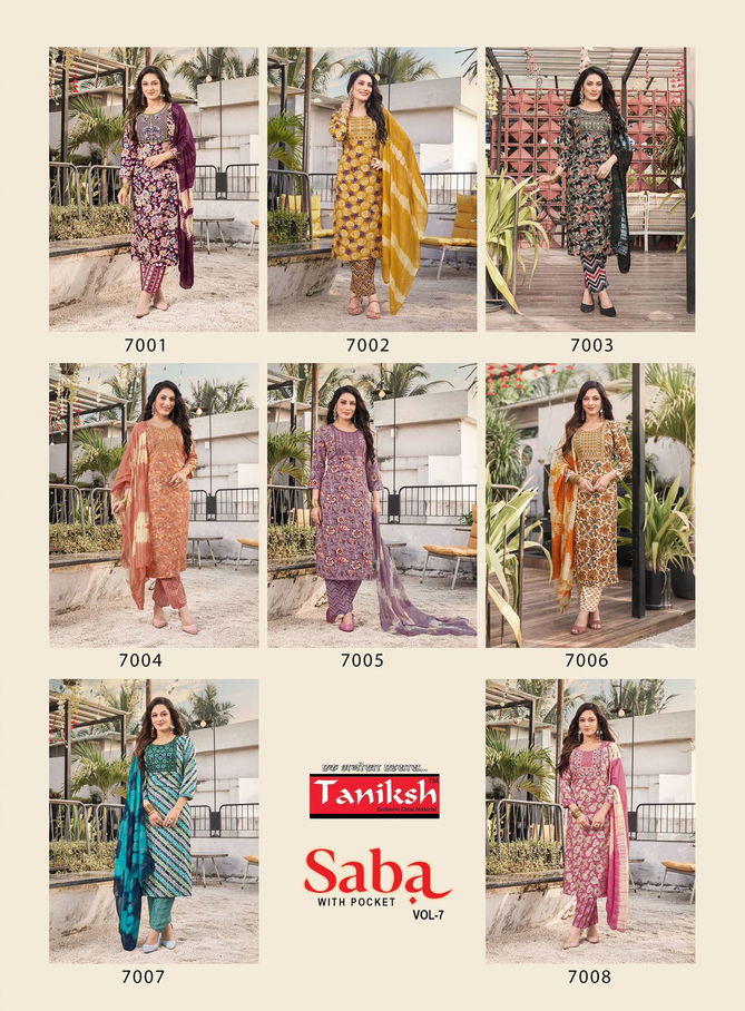 Saba Vol 7 By Taniksh Rayon Foil Printed Kurti With Bottom Dupatta Orders In India