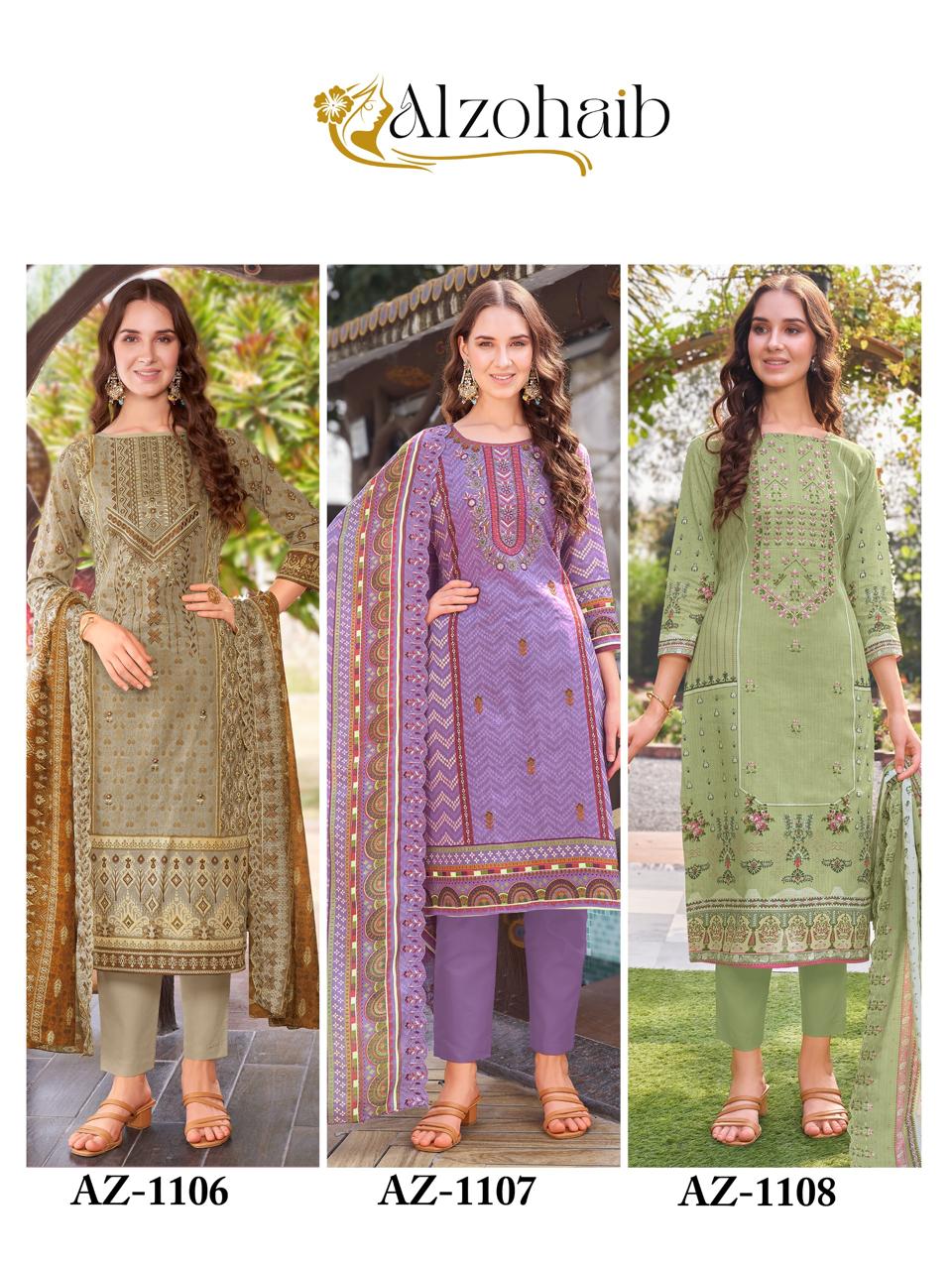 Alzohaib Az 1106 To 1108 Cotton Printed Pakistani Suits Orders In India