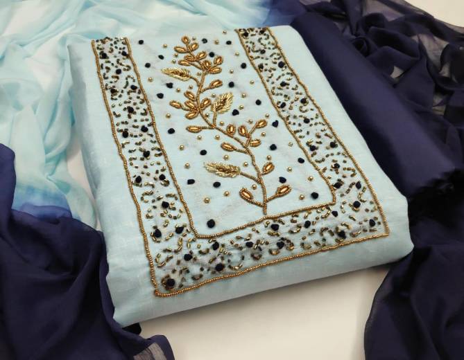 Khadi Handwork Suits 3 Latest Function Wear Designer Khadi Cotton Dress Material Collection 
