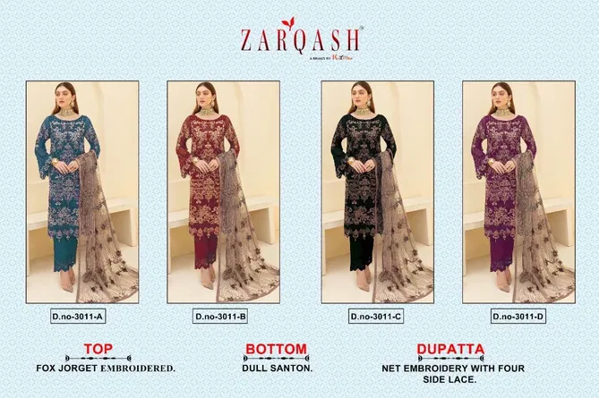 Z 3011 A To D By Zarqash Embroidery Pakistani Suits Orders In India