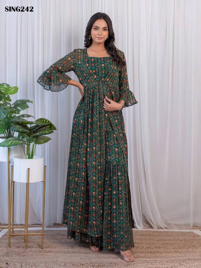SING242 Green Designer Sharara Readymade Suits Catalog