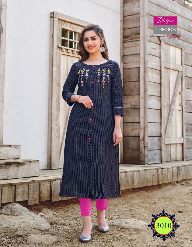 Victoria 3 Latest Fancy Designer Ethnic Wear Heavy Rayon Foil Print Designer Kurtis Collection
