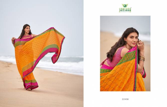 Sanskar Meera Georgette Printed Designer Ethnic Wear Fancy Latest Saree Collection
