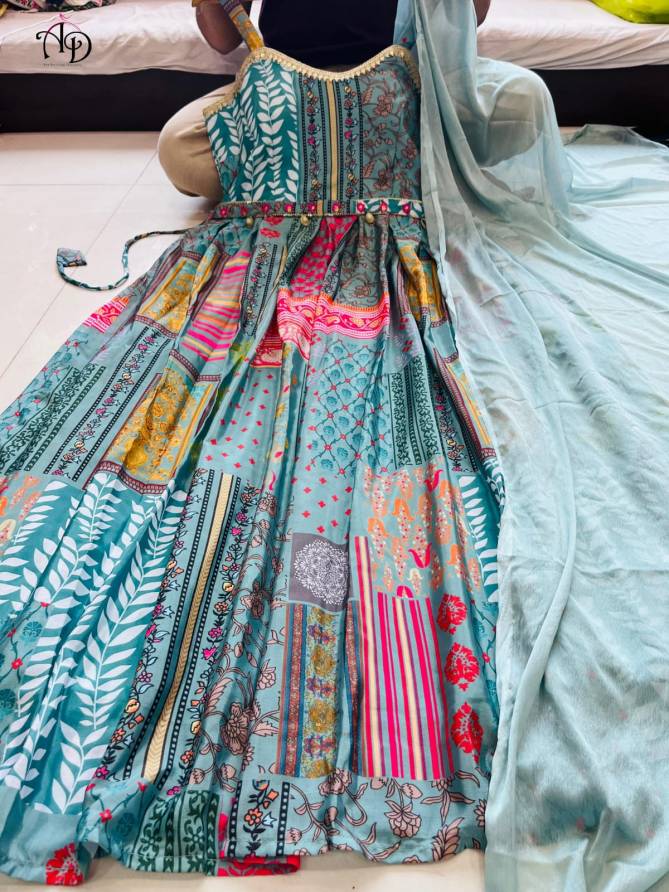 Wedding Wear Kodi Worked Lace Belt Dupatta With Gown Catalog