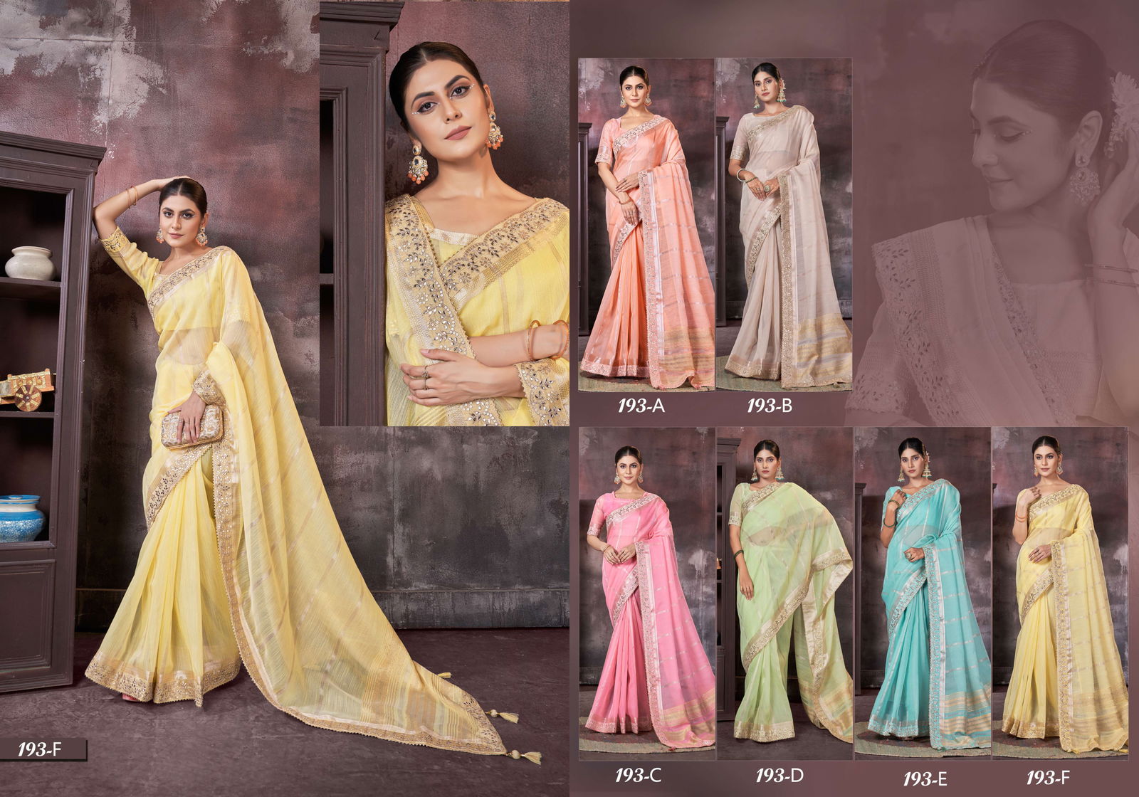 Sumitra 193 A To 193 F Top Dayed Work Wholesale Saree Suppliers In Mumbai