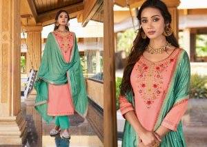 Triple Aaa Kundan Latest fancy Casual Wear Designer Exclusive Pure jam Silk Dress Material Collection

