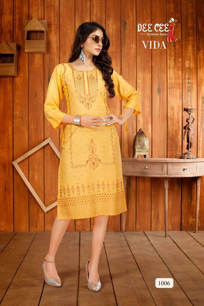 Vida Deecee 1001-1006 Series Latest Heavy Rayon Designer Trendy Casual Wear Kurti Wholesaler india