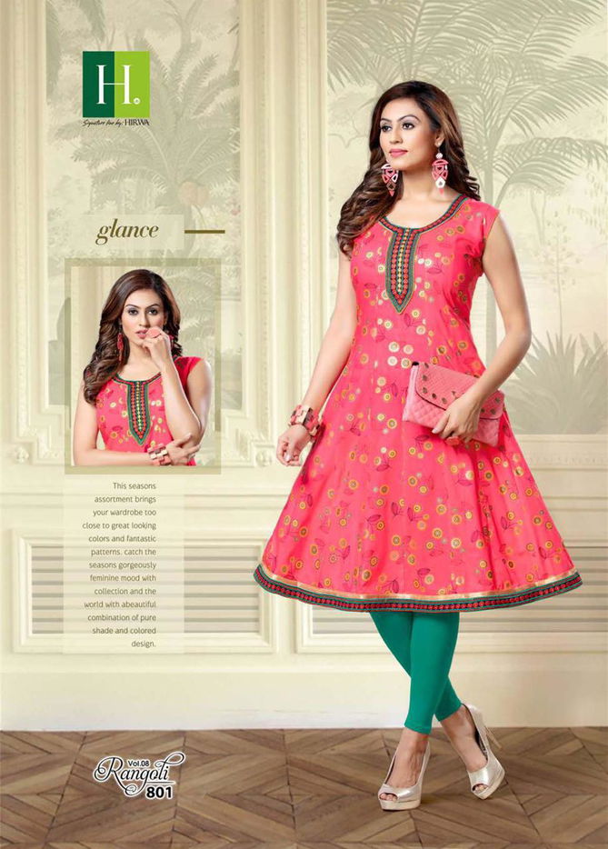 Hirwa Rangoli 8 Latest fancy designer Casual wear Anarkali Embroidery Kurtis Collection
