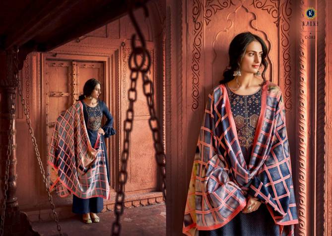 Kalki Hushna Pure Self Woven Pashmina Negative Print Designer Embroidered Party Wear Plazzo Suit Collection