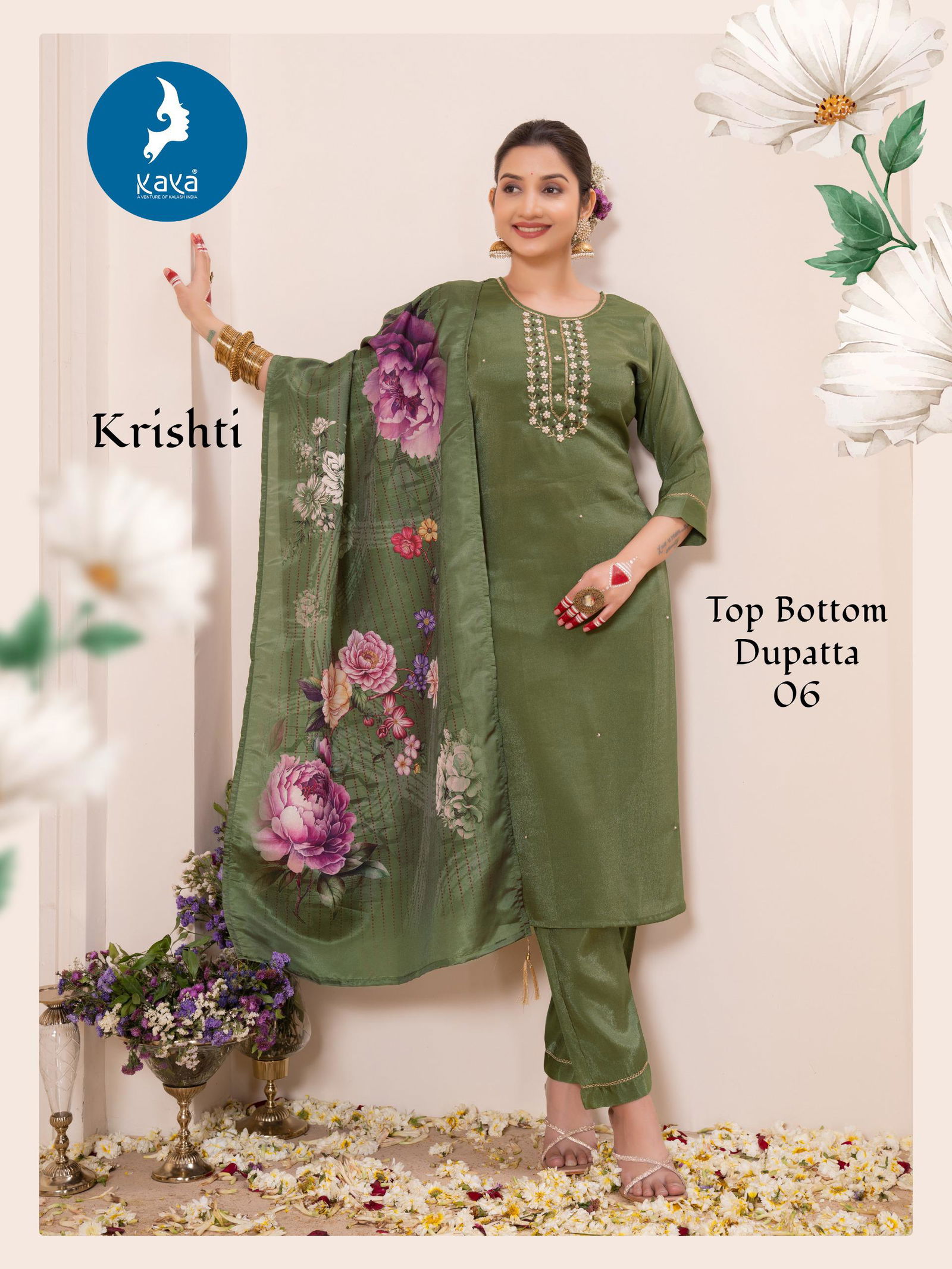 Krishti By Kaya Roman Shimmer Kurti With Bottom Dupatta Wholesale In India