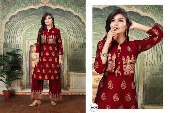 Ft Pashmina  Latest Fancy Designer Festive wear Rayon Foil Printed Kurti With Bottom Collection
