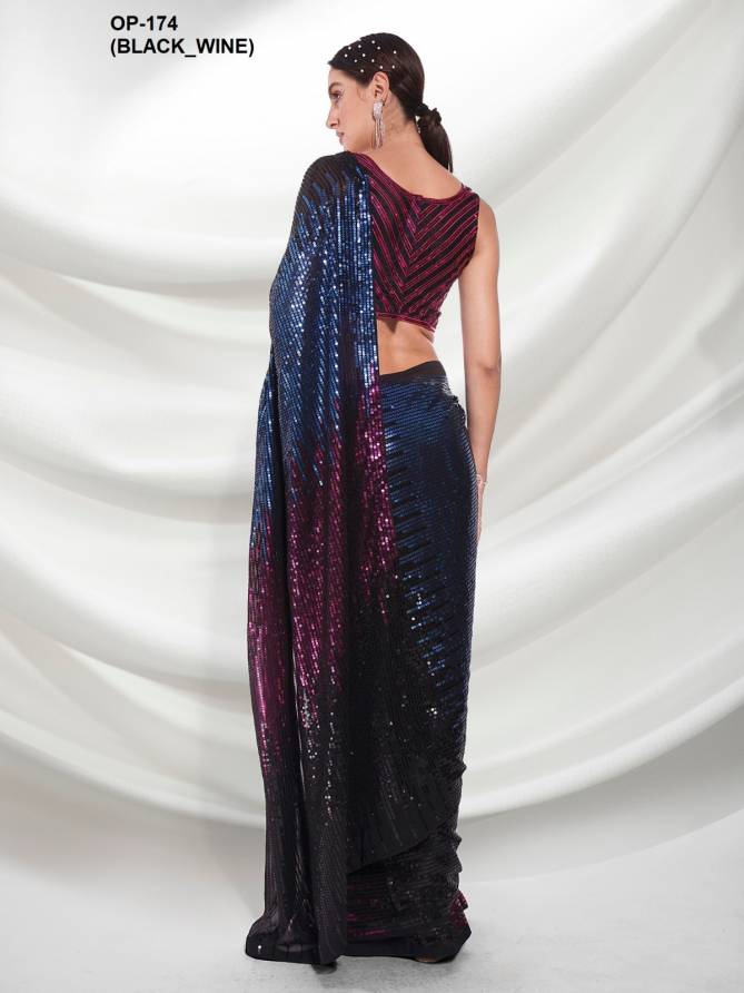 Laxminam OP 174 Black And Wine Georgette Party Wear Sarees Wholesale Clothing Distributors In India