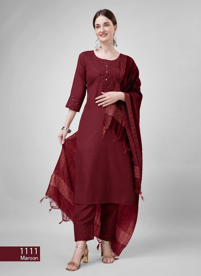 1111 Aradhna Cotton Blend With Embroidery Kurti Bottom With Dupatta Wholesalers In Delhi