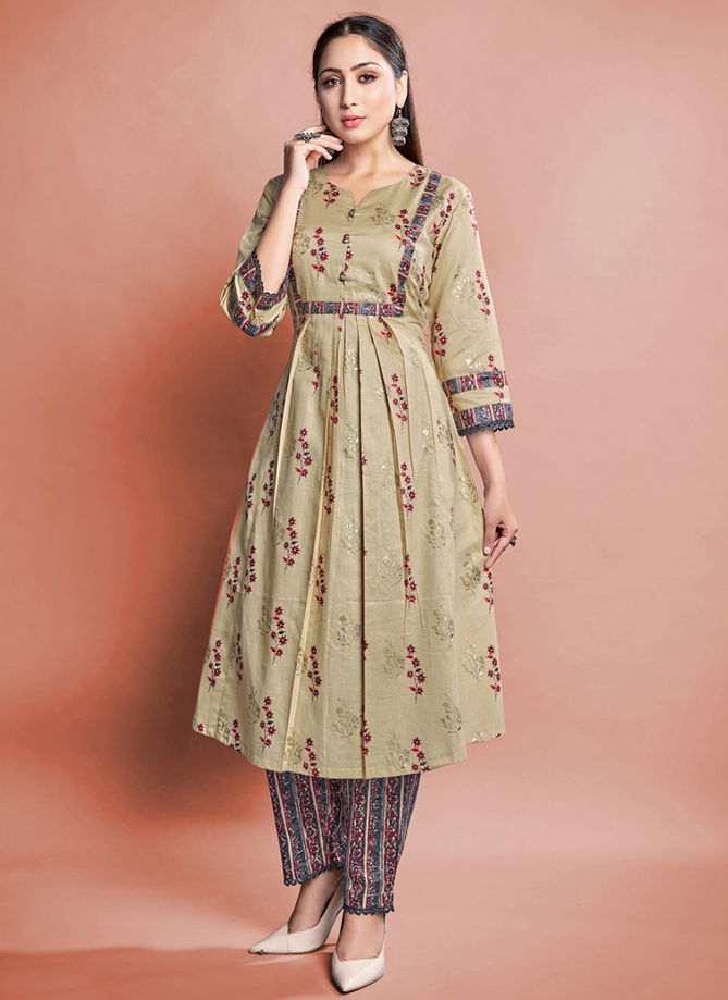 Beige And Multi Colour Sanjana Printed Wholesale Kurti With Bottom 1320