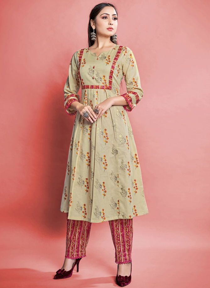 Beige And Red Sanjana Printed Wholesale Kurti With Bottom 1322