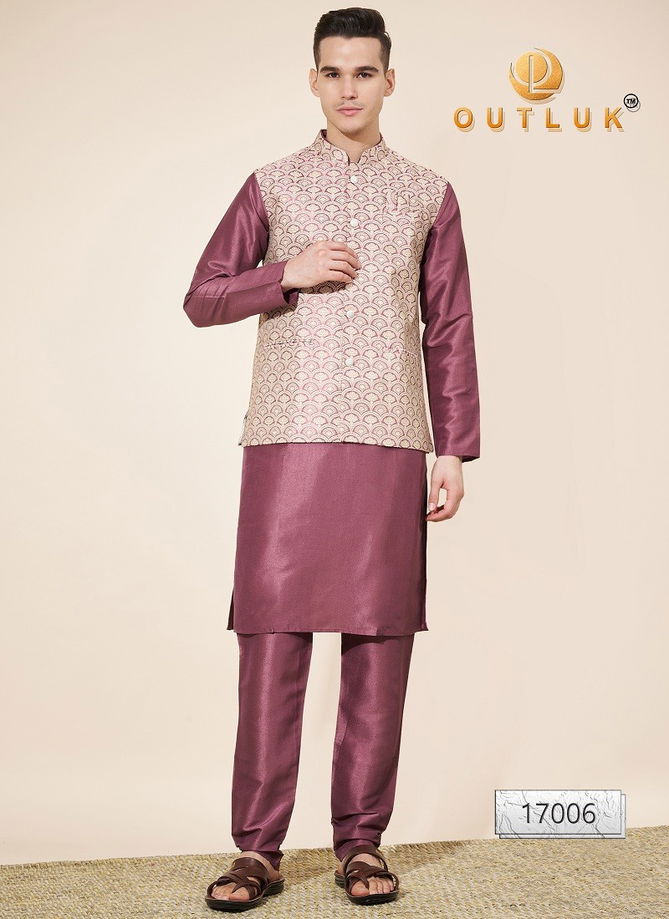 Outluk Wedding Collection Vol 17 Jaquard Mens Modi Jacket Kurta Pajama Exporters In India