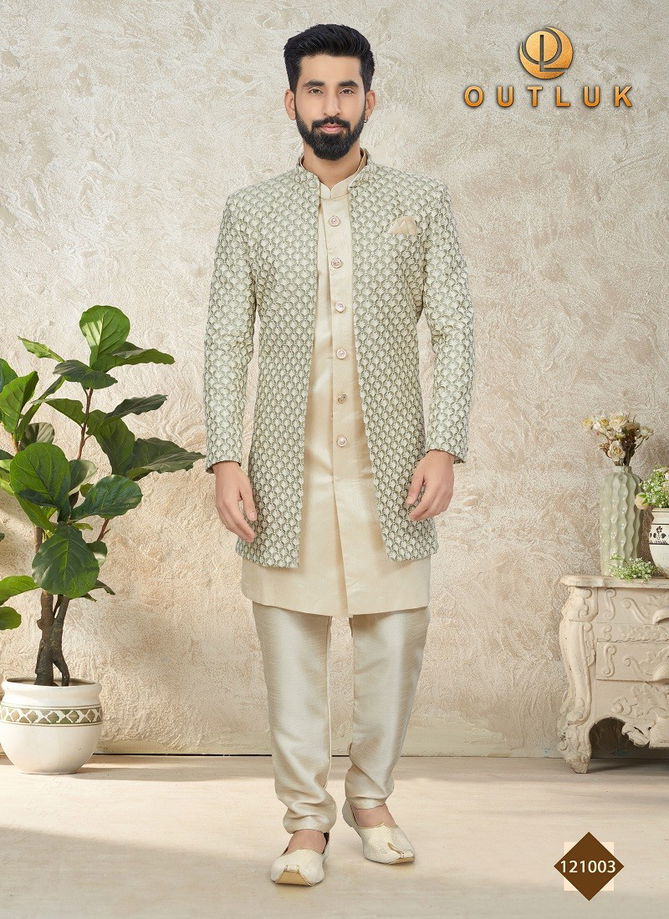 Beige Colour Outluk Vol 121 Mens Indowestern Catalog 121003