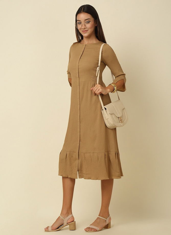 Raisin American Crepe Party Wear Western Midi Dress Catalog