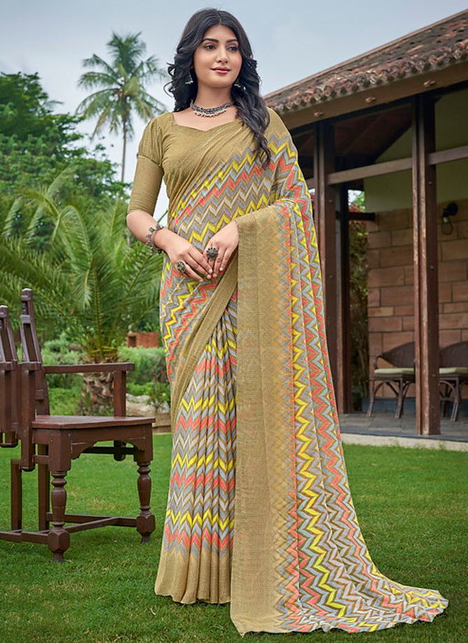 Beige Colour Star Chiffon 83 Edition Wholesale Chiffon Sarees Catalog 18001 A