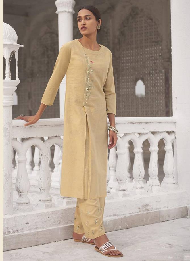 Saanjh Omtex Linen Cotton Partywear Handwork Kurti comes with Plazzo Collection