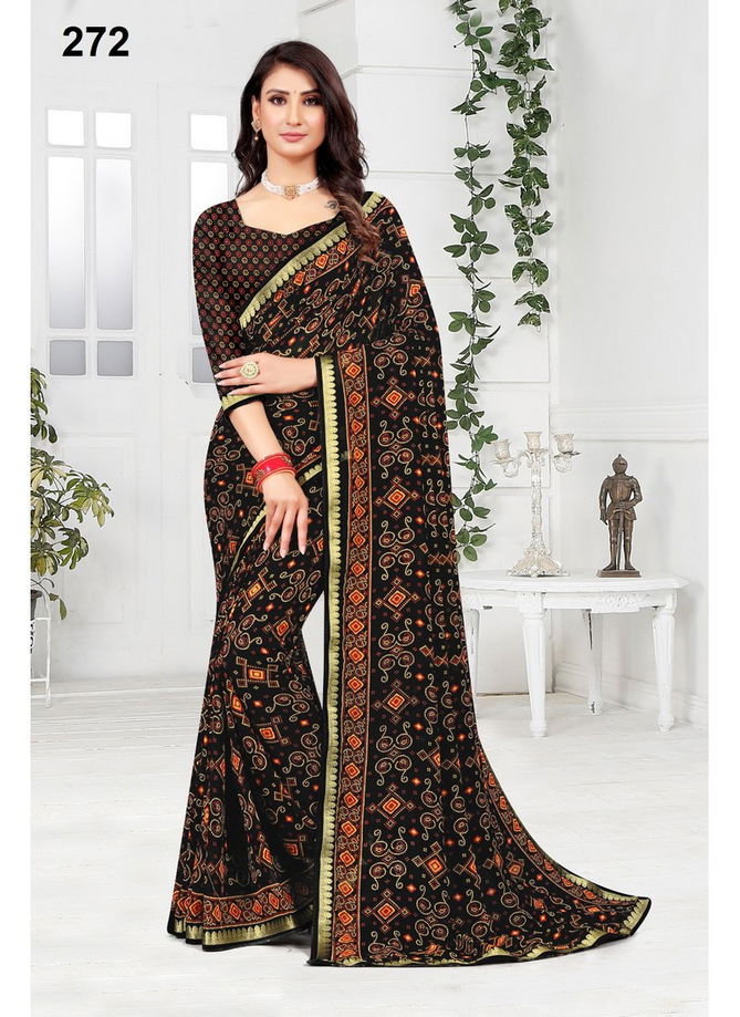 Black And Orange Colour Rajkumari Vol 5 By Sarita Creation Printed Saree Catalog 272