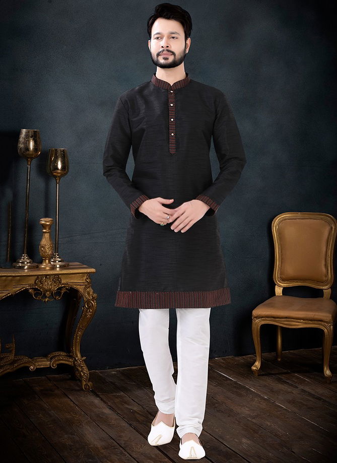 Black And White Colour Party Wear Mens Wholesale Kurta Set 1724