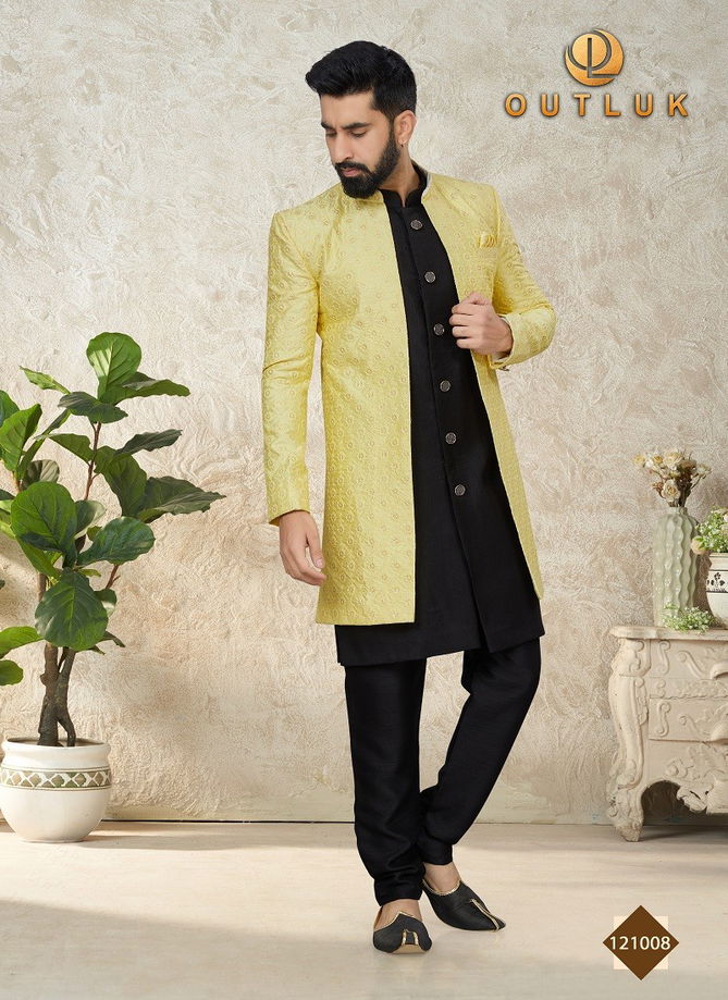 Black And Yellow Colour Outluk Vol 121 Mens Indowestern Catalog 121008