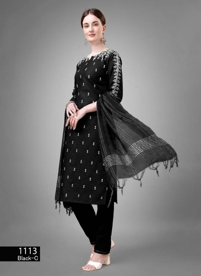 Black Colour Aradhna Cotton Blend With Embroidery Kurti Bottom With Dupatta Catalog 1113 A