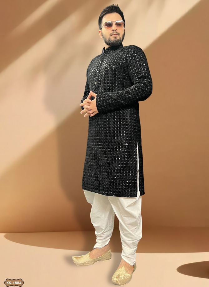 Black Colour Occasion Wear Mens Kurta Pajama Catalog 1884