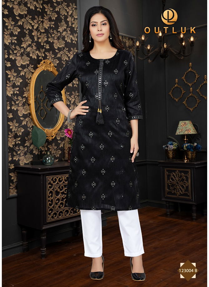 Black Colour Outluk Vol 123 B Ladies kurti With Bottom Catalog 123004 B