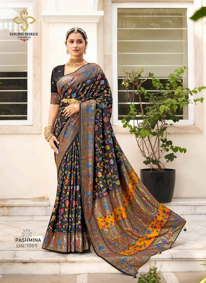 Pashmina By Shubh Shree Velvet Tussar Silk Designer Saree Catalog