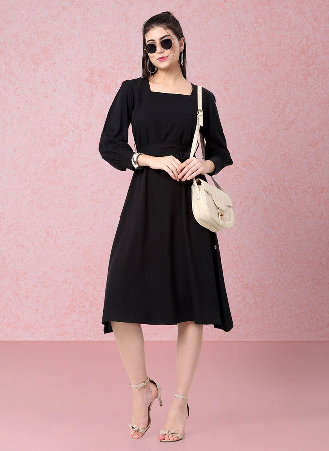 Raisin American Crepe Party Wear Western Midi Dress Catalog