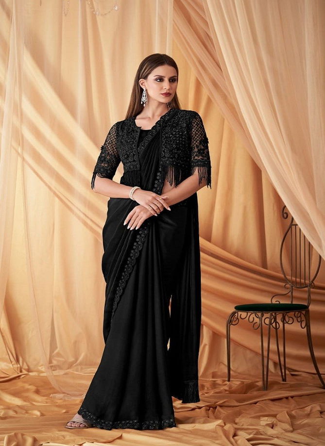 Sparkle 7612 Hit By TFH Desginer Sartin Georgette Designer Party Wear Jacket With Saree Wholesale In Delhi