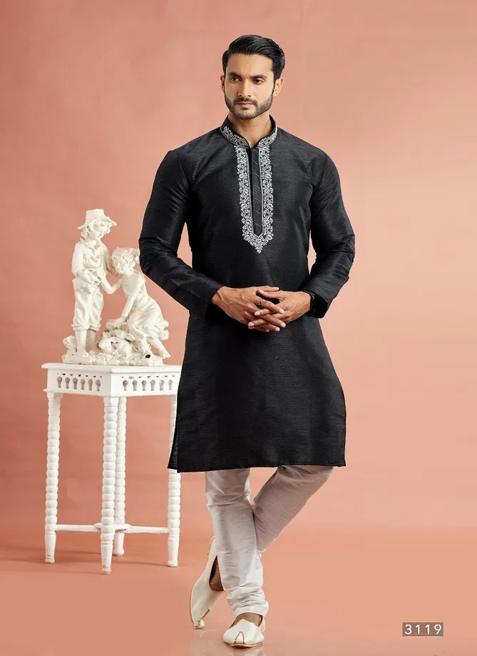 Vol 95 Wedding Wear Banarasi Art Silk Mens Kurta Pajama Surat Wholesale Market