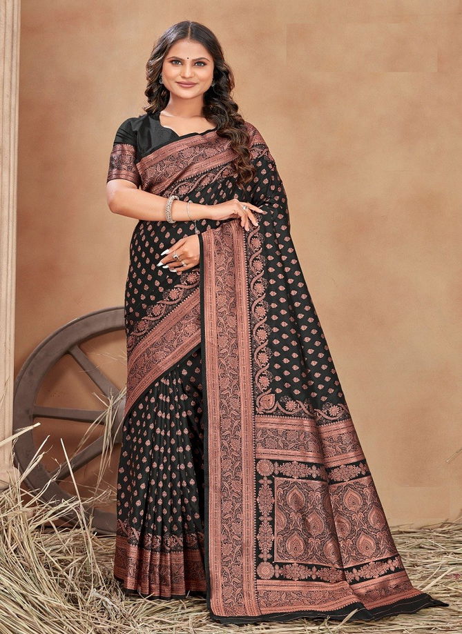 Black Mahisha By Monjolika Silk Saree Catalog 6205