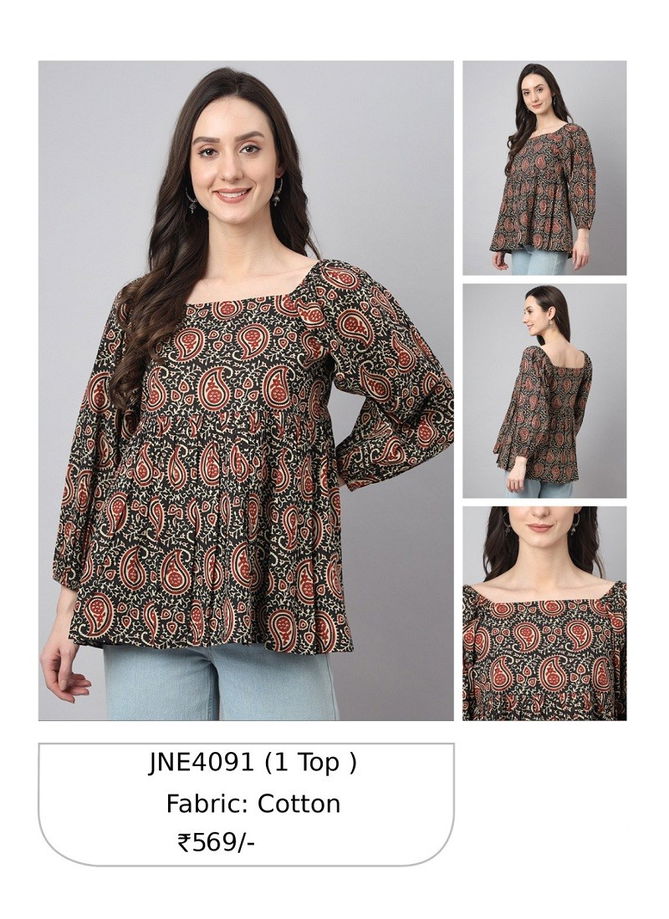 Black and Brown Janasya Ladies Top Catalog 4091