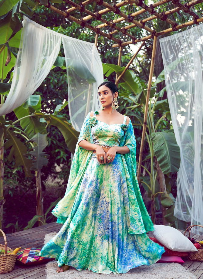 Blue And Green Colour Girly Vol 27 By Khushboo Indo Western Lehenga Catalog 2311