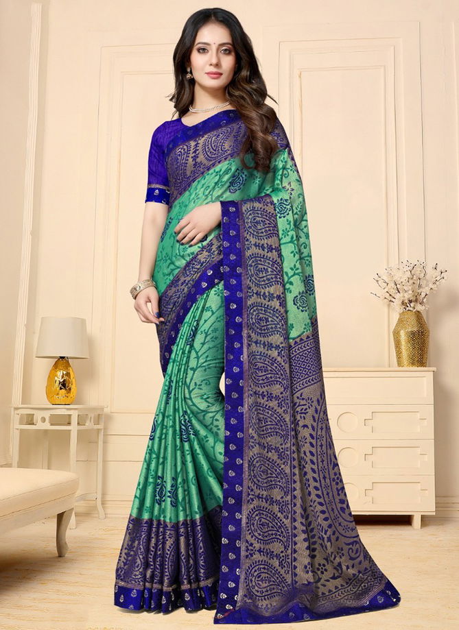 Blue And Green Colour Roopvati Brasso Hits Printed Wholesalr Chiffon Sarees 24557