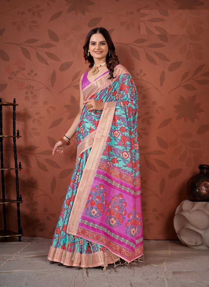 Blue And Pink Colour Sarena By The Fabrica Cotton Saree Catalog 38001