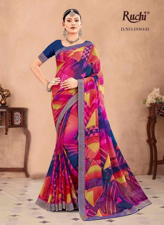 Blue And Rani Colour Savera 19304 Hits By Ruchi Printed Saree Catalog 19304 D